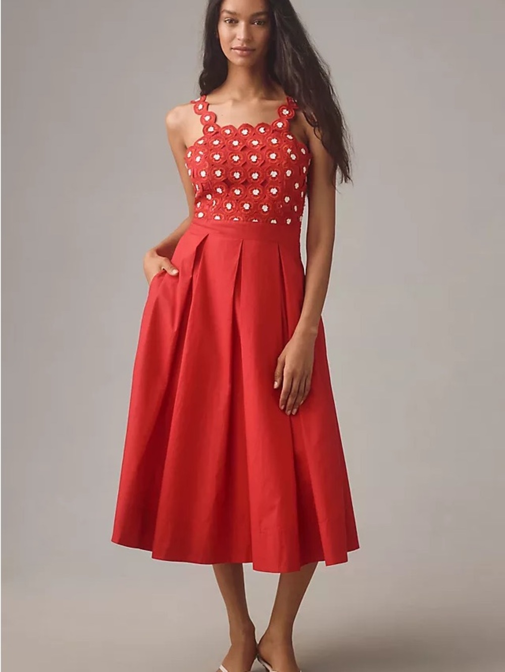 Maeve Red Floral Cutout Midi Dress Anthropologie
